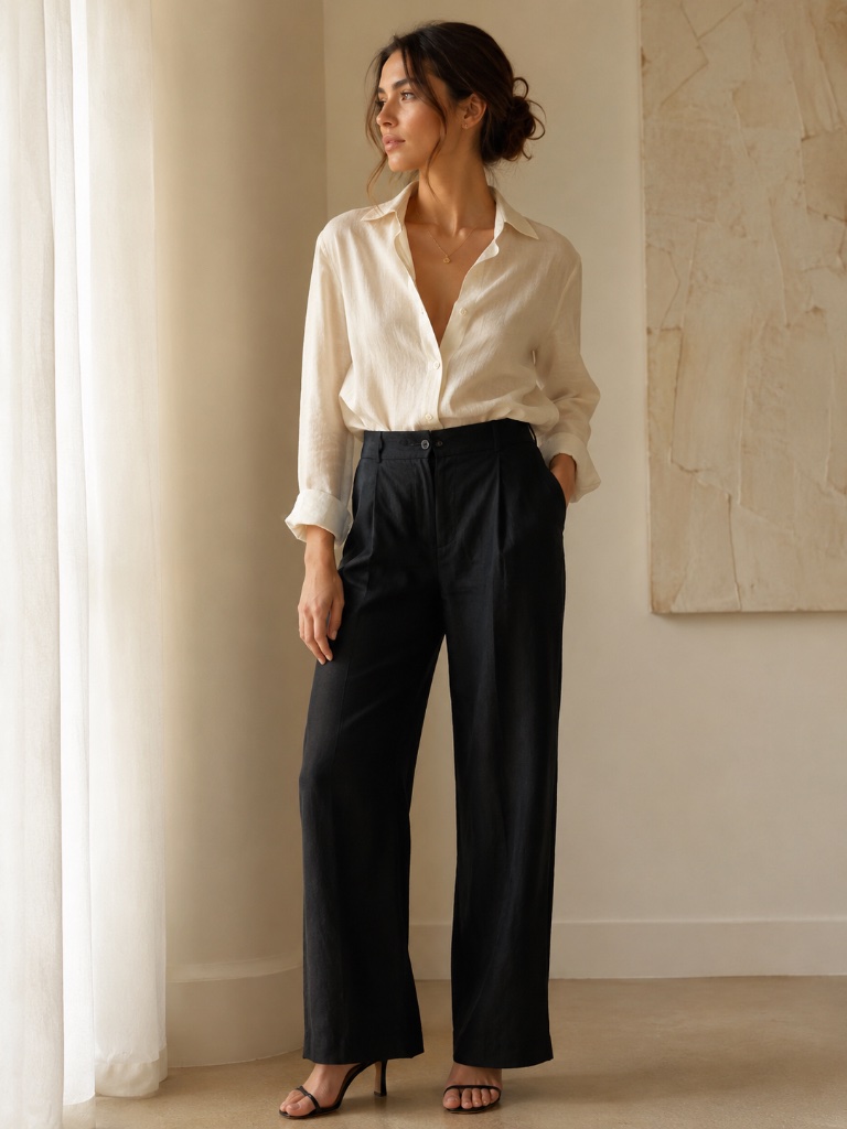 Katherine Kelly Irish Linen Black High Rise Wide Leg Pants Size 10